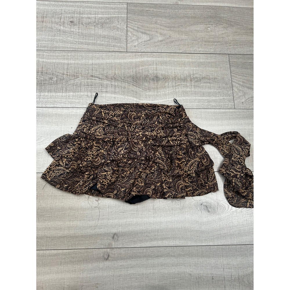 Zara Paisley Y2K Ruffle Wrap Skort Brown Black Mini Skirt Shorts Size S